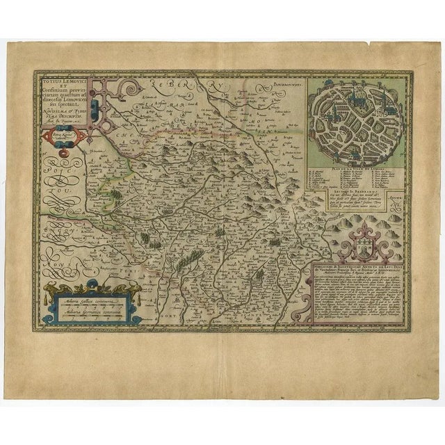 Antique map titled 'Totius Lemovici et Confinium (\.).' - A handsome and detailed map of Limousin/Limoges, prepared by the...