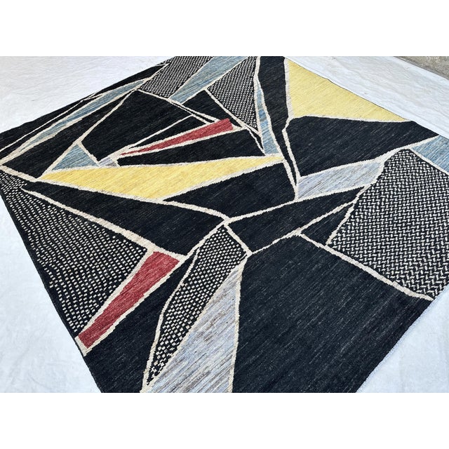 Textile Cubist Abstract Carpet in Carbon Black & Saffron - 8'10" X 9'10" For Sale - Image 7 of 10