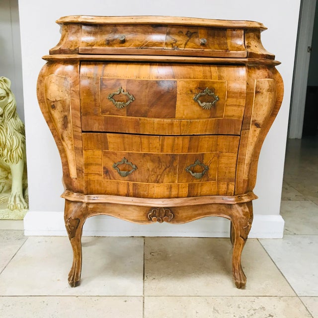 Vintage Italian Olive Walnut Burl Wood Bombe Commode For Sale - Image 9 of 10