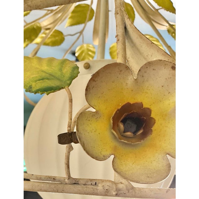 1960s Vintage Italian Tole Metal Floral Chandelier Made in Italy For Sale In Greenville, SC - Image 6 of 12