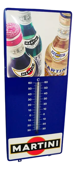 Original Colored Martini Metal Advertising with Thermometer, Germany, 1960s
