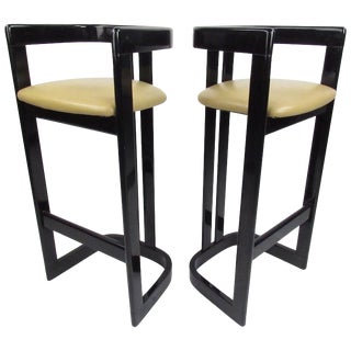 Pair of Contemporary Black Lacquer Counter Stools For Sale