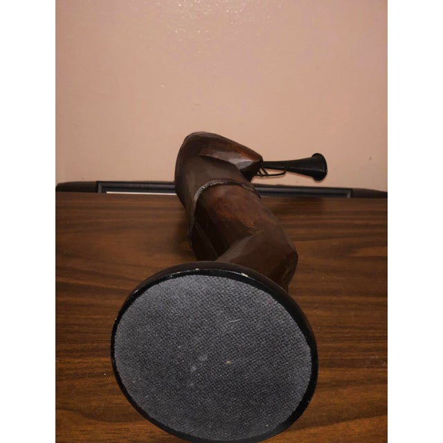 Wood Mid-Century Modern Hand-Carved Wood & Metal Jazz Trumpeter Sculpture – 16.5" For Sale - Image 7 of 8