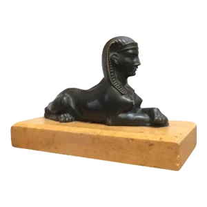 19th Century Grand Tour Egyptian Revival Bronze Model of a Sphinx Mounted on a Siena Marble Plinth