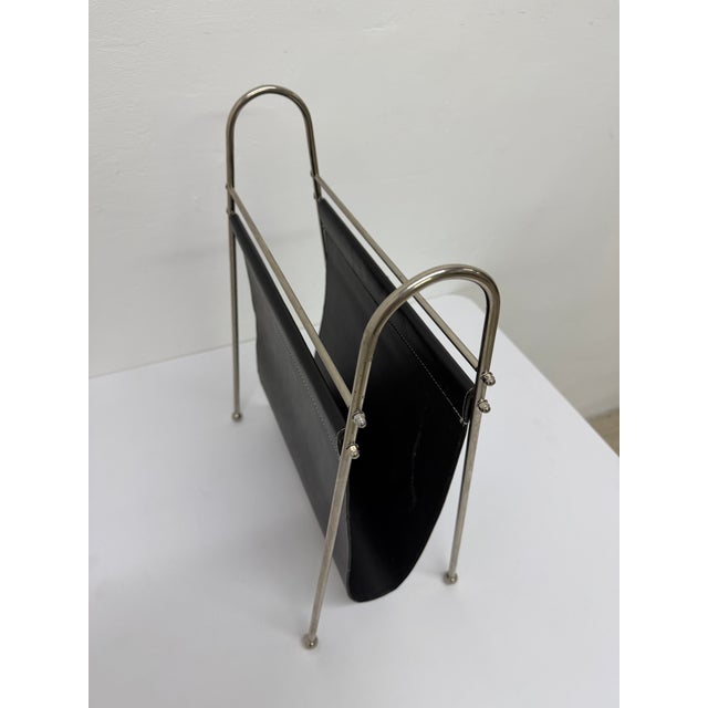 Mid-Century Leather and Steel Magazine Rack, 1970s For Sale - Image 12 of 13
