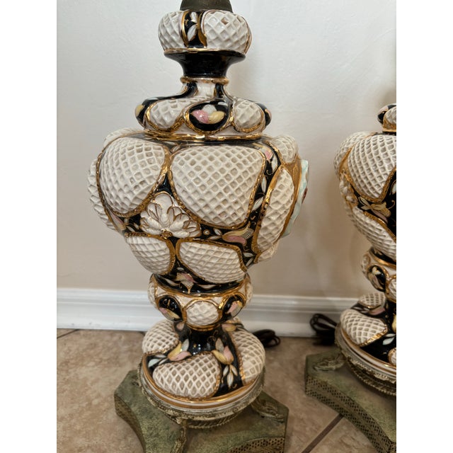 Metal Mid 20th Century Capodimonte Table Lamps -Set of 2 For Sale - Image 7 of 11