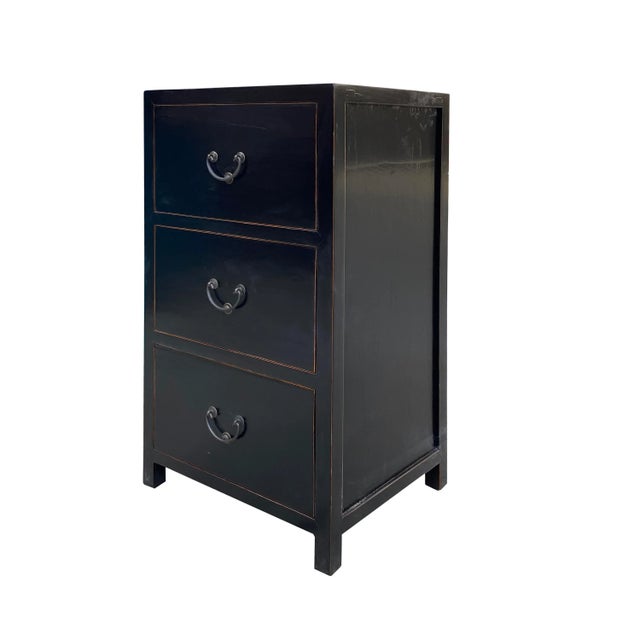 Asian Style Black Lacquer 3 Drawers End Table Nightstand Cabinet For Sale In San Francisco - Image 6 of 7