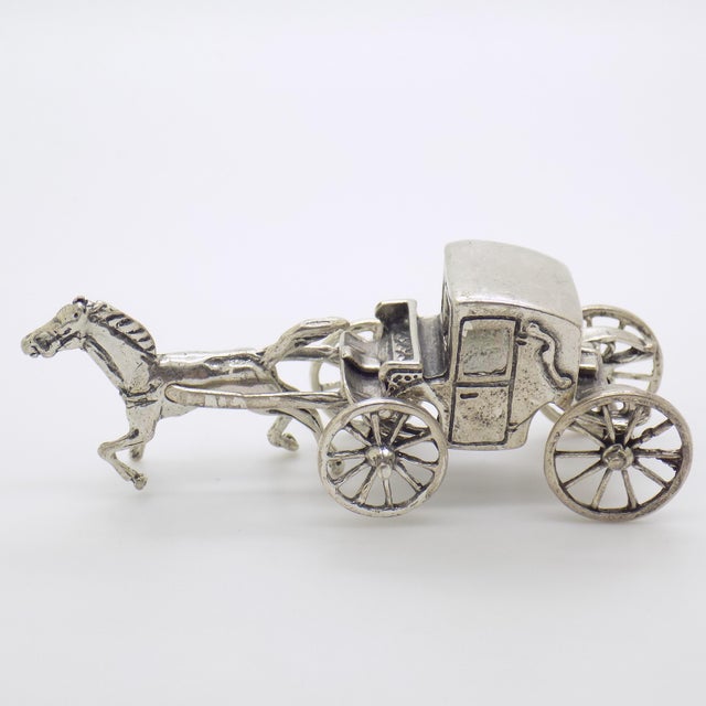 1970s Vintage Italian Handmade Genuine Silver Carriage With Horse Figurine Miniature, Made in Tuscany (Arezzo) For Sale - Image 5 of 10