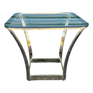 Vintage 1970s Milo Baughman Style Gilt Metal & Glass Top Square Side Table For Sale