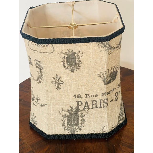 French 1970s French Paris Linen Hexagon Lamp Shade For Sale - Image 3 of 3