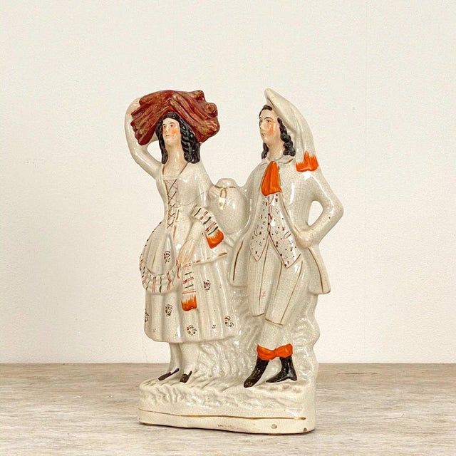 English Circa 1880 Staffordshire Figure of a Man and Woman, England For Sale - Image 3 of 5
