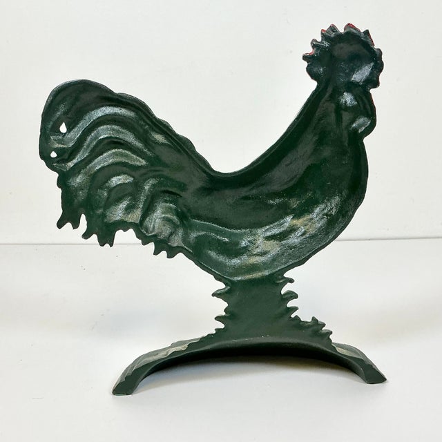 1950s Vintage Americana Arts & Crafts Farmhouse Cast Iron Rooster/Chicken Doorstop. For Sale - Image 12 of 12