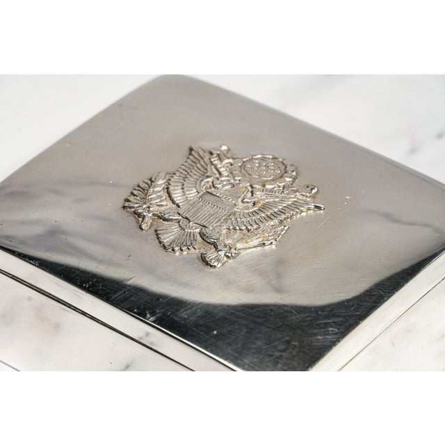 Mid Century Vintage Sterling Silver Box Eagle Emblem Desk Keepsake Box Luxury Home Decor For Sale - Image 4 of 14