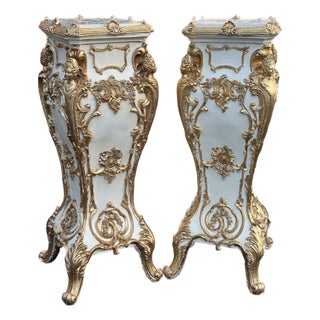 Late 20thC Italian Baroque Cream Gold Pedestals Pair For Sale