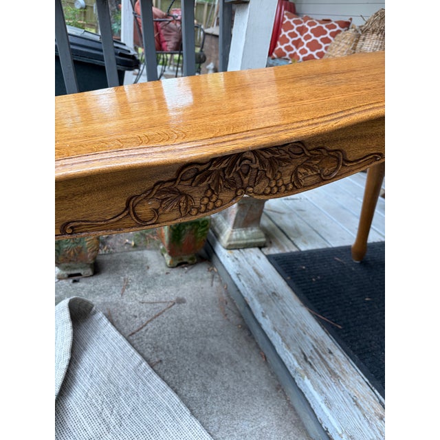 1970s Golden Oak Console Table With Decorative Design Motiff For Sale - Image 9 of 11