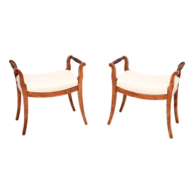 Antique Swedish Satin Birch Biedermeier Stools, 1880, Set of 2 For Sale