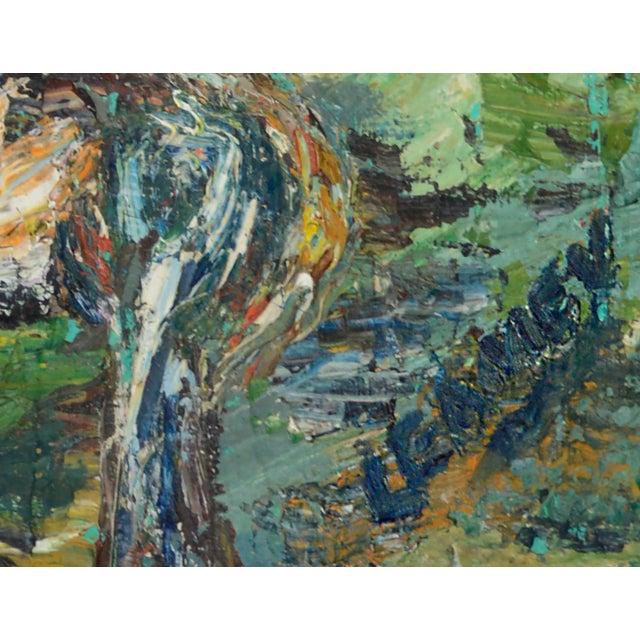 Mid 20th Century "Flock of Sheep" Abstract Figurative Landscape Oil Painting by Alma B. Leamey For Sale In Monterey, CA - Image 6 of 7