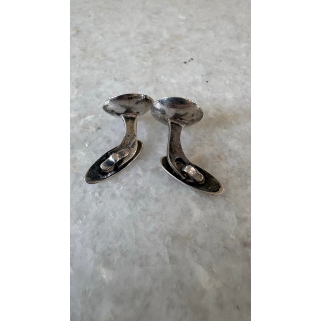 Mid-Century Modern MCM Sterling Silver Cufflinks Hans Hansen in Denmark. For Sale - Image 3 of 5