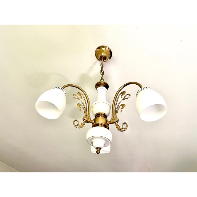 Art Nouveau Style Porcelain Chandelier with Gilded Brass, 1970s For Sale - Image 10 of 10