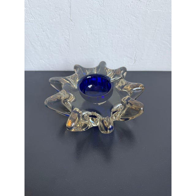 Glass Mid-Century Italian Murano Glass Sommerso Ashtray With Cobalt Blue Center, 1960s For Sale - Image 7 of 12
