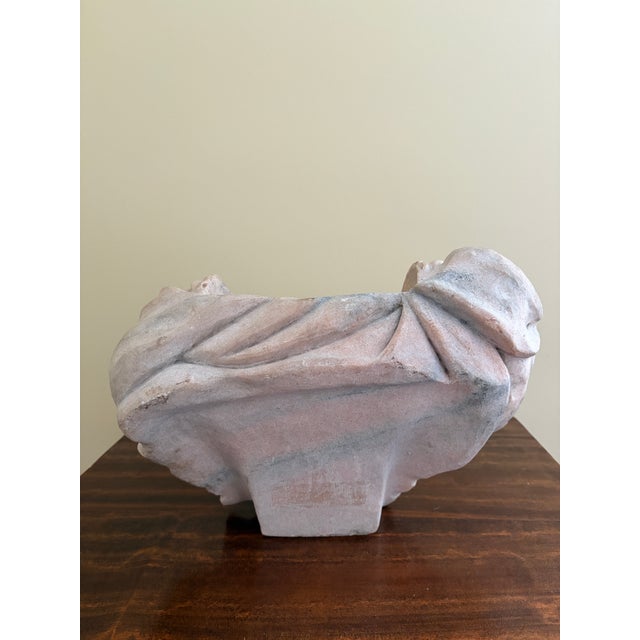 Antique French Marble Female Bust Fragment With Draped Neoclassical Form For Sale - Image 10 of 12