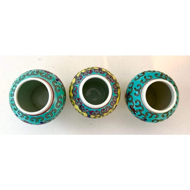 Turquoise Chinese Miniature Lidded Temple Jars - A Set of 3 For Sale - Image 8 of 9