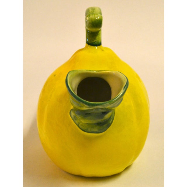 Mid-20th Century Artisan Made Lemon Pitcher Ceramic Majolica Yellow Green Italy For Sale - Image 9 of 16