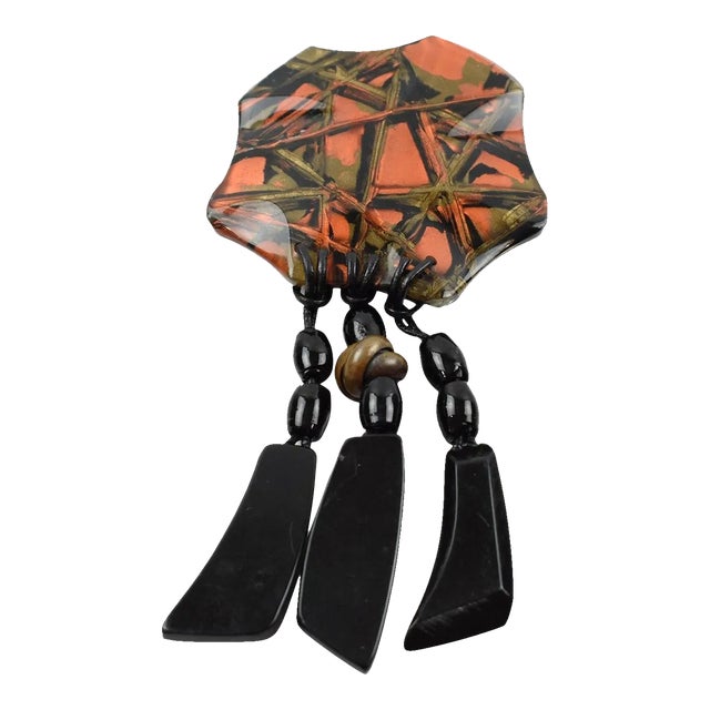 Anne and Frank Vigneri Oversized Resin Pin Brooch With Dangle Charms For Sale