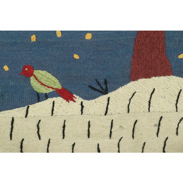 Modern Rug & Kilim’s Suzani Style Kilim in Blue With Polychrome Tree and Bird Pictorial For Sale - Image 3 of 7