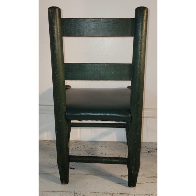 Mid 19th Century Mid 19th Century Green Painted Child's Ladder Back Chair W/Green Leather Seat Cushion For Sale - Image 5 of 6
