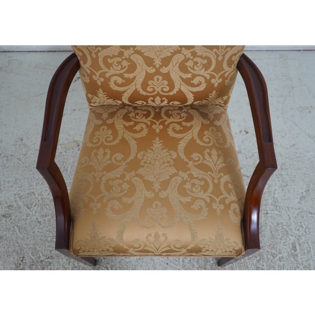 Set of 6 Mahogany Gold Damask Upholstered Dining Chairs For Sale - Image 9 of 18