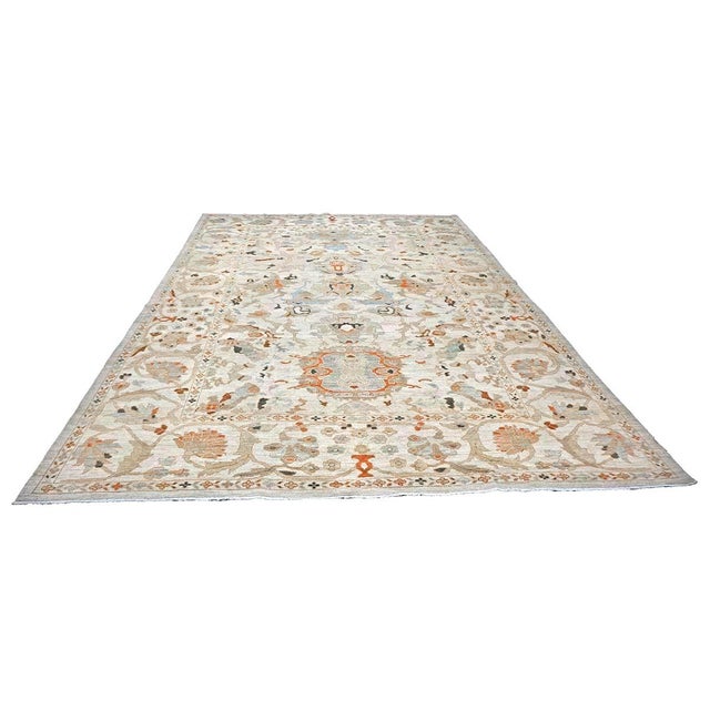 Persian Persian Sultanabad Wool 10x14 Ivory, Rust, Light Blue & Tan Handmade Area Rug #1142046 For Sale - Image 3 of 7