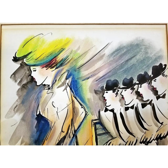 Wood 1970s Parisian Period Original Watercolor Painting by Zamy Steynovitz, Framed For Sale - Image 7 of 11