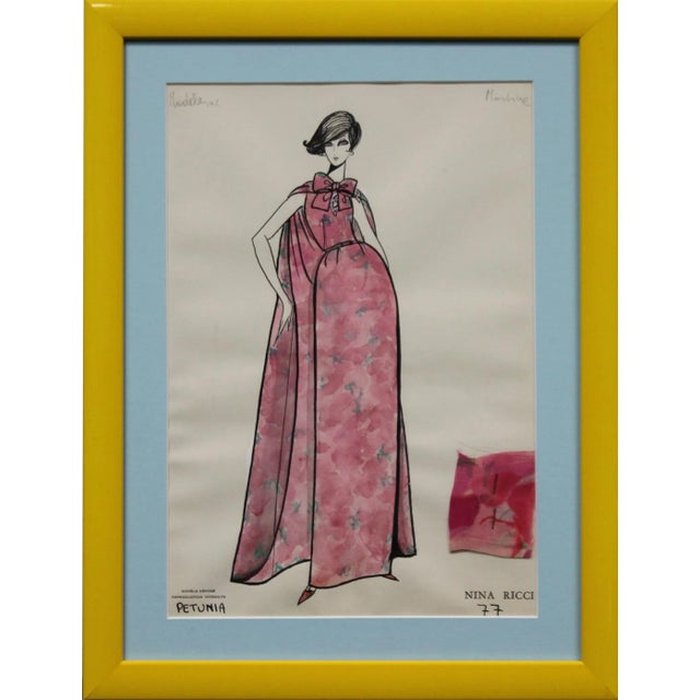 Nina Ricci "Petunia'" 77 Watercolor Fashion Plate For Sale