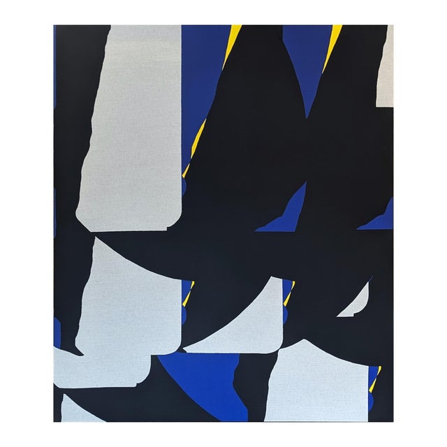 Contemporary Emmanuel Araujo "Bourges" Contemporary Blue, Yellow & Black Geometric Abstract Painting, 2018 For Sale - Image 3 of 10
