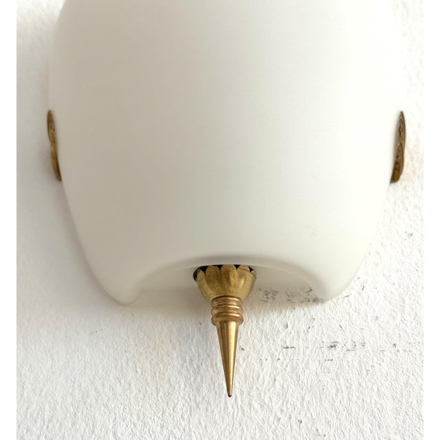 Gold Mid-Century French Minimalist Glass and Brass Wall Sconces, 1950, Set of 2 For Sale - Image 8 of 12