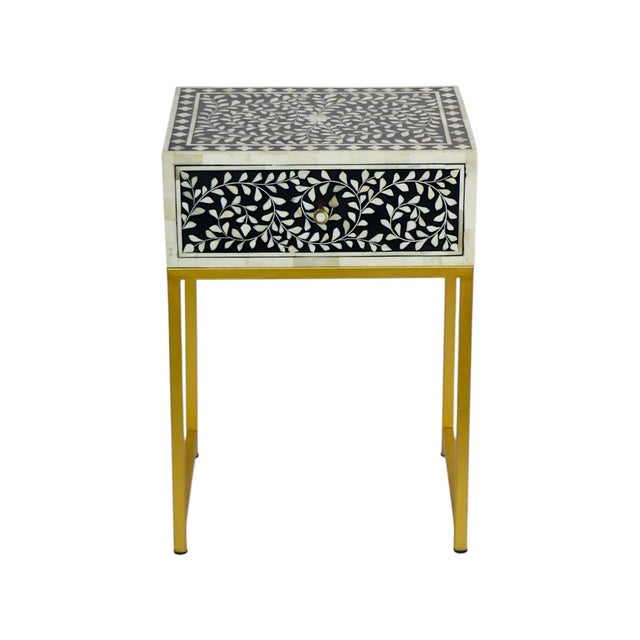 Traditional Black Bone Inlay Bedside Table For Sale - Image 3 of 6