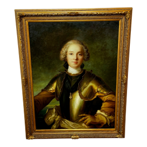 Large Oil Portrait Painting the Grand Prieur Jean Philippe D’Orléans in Golden Armour — After Jean-François De Troy