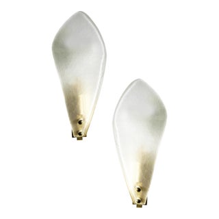 Contemporary Italian Sanded Leave Murano Glass Walls Sconce - A Pair For Sale