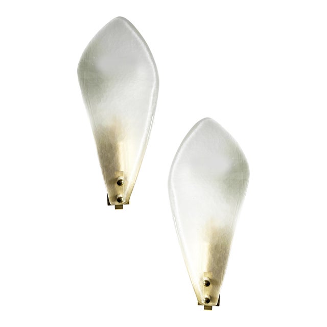 Contemporary Italian Sanded Leave Murano Glass Walls Sconce - A Pair For Sale