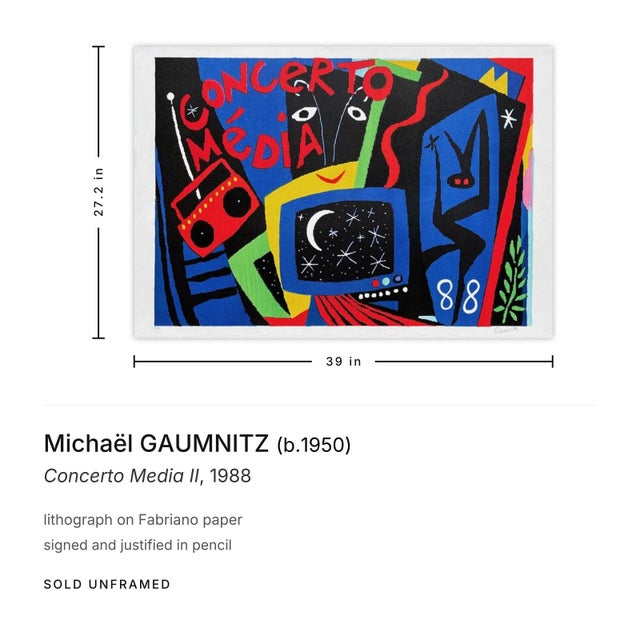 Pop Art 1988 Michaël Gaumnitz Concerto Media II Signed Lithograph For Sale - Image 3 of 3