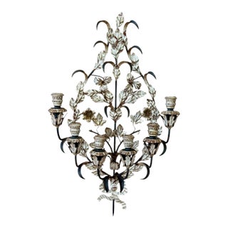 Antique Italian Gilt Tole Floral Wall Sconce Candelabra For Sale