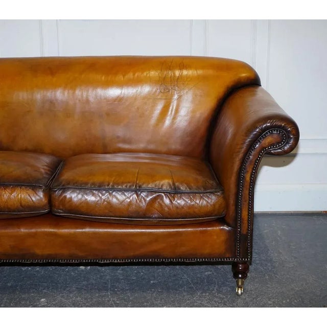 Victorian Hand Dyed Tan Brown Leather Sofa For Sale - Image 3 of 16