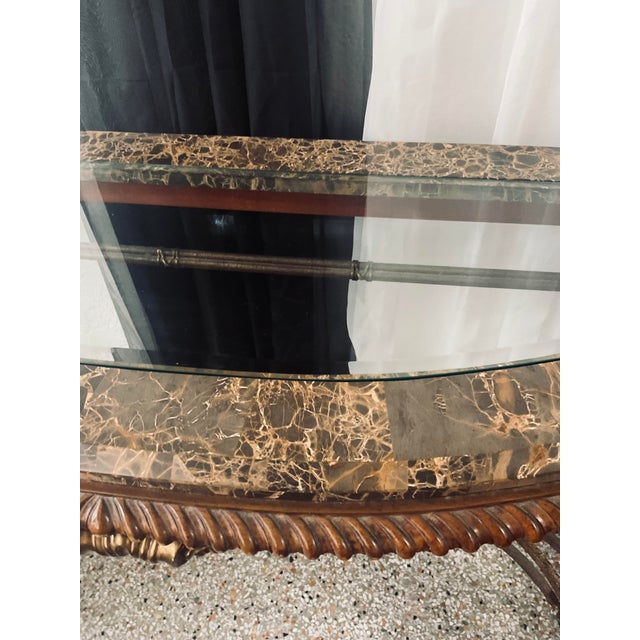 1990s 1990s Hollywood Regency Marble & Wrought Iron Console Table With Beveled Glass For Sale - Image 5 of 7