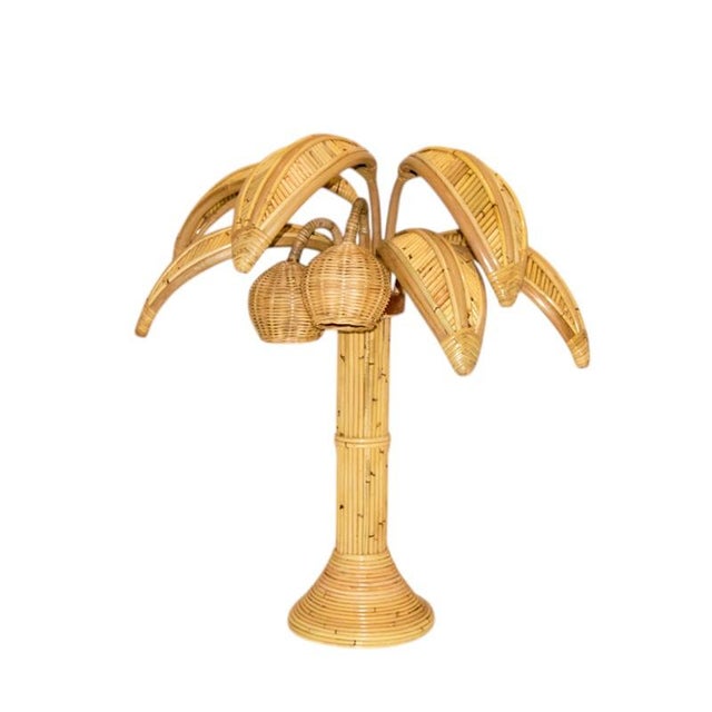 Light Yellow Rattan Palm Table Lamp For Sale - Image 8 of 8