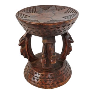 Vintage Carved Wood Tribal Mali Stool For Sale
