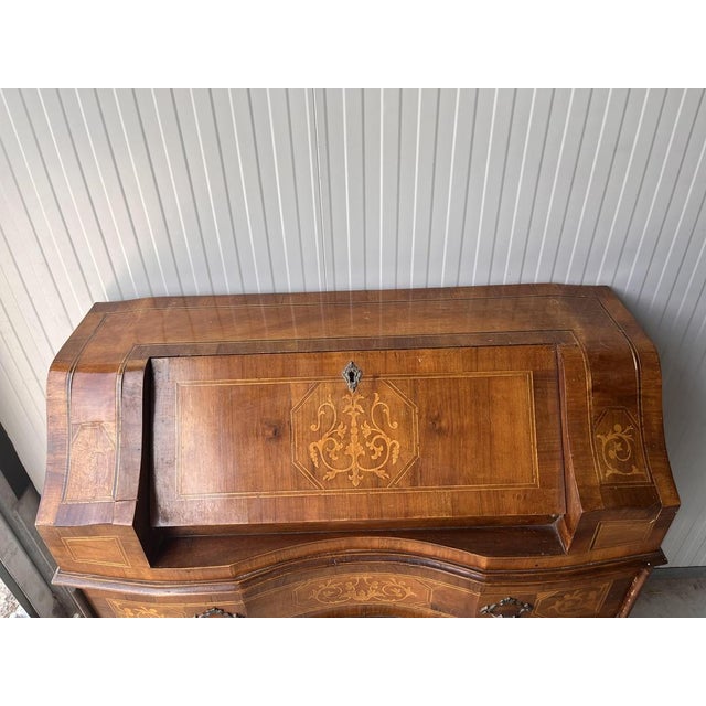 Brown Vintage Inlaid Walnut Secretaire, 1950s For Sale - Image 8 of 9