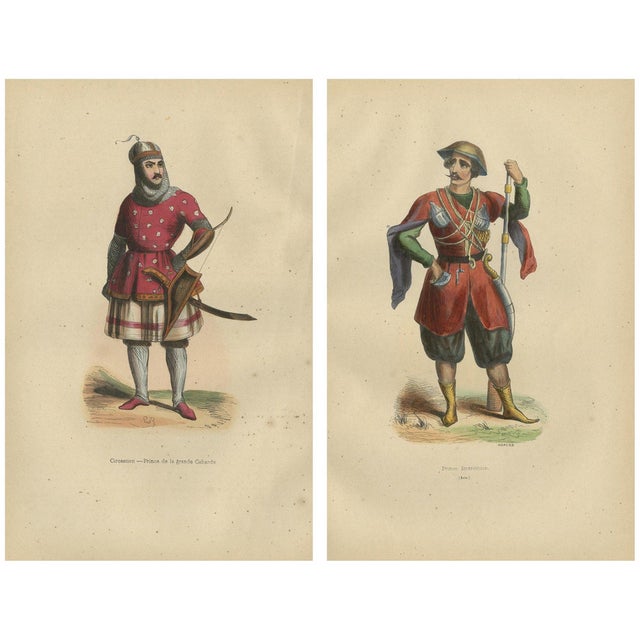 Wahlen, Circassian and Imeretian Princes in Traditional Attire, Handcolored Lithographs, Set of 2 For Sale