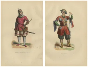 Wahlen, Circassian and Imeretian Princes in Traditional Attire, Handcolored Lithographs, Set of 2