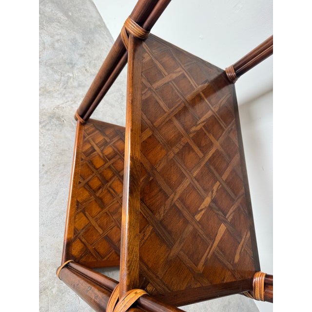 1970s 1970s Hollywood Regency Walnut & Rattan Four-Tier Étagère Shelf For Sale - Image 5 of 12